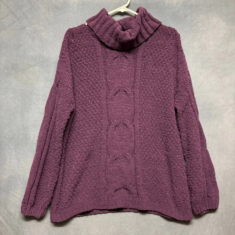 Seven7 Sweater Cowl Neck Chenille Turtleneck Knit Fisherman Cable Knit Cozy